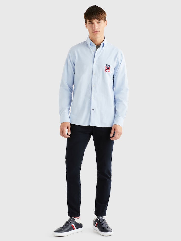 Tommy Hilfiger TH Monogram Regular Fit Oxford Men's Shirts Blue | BdxaIzVKjS02