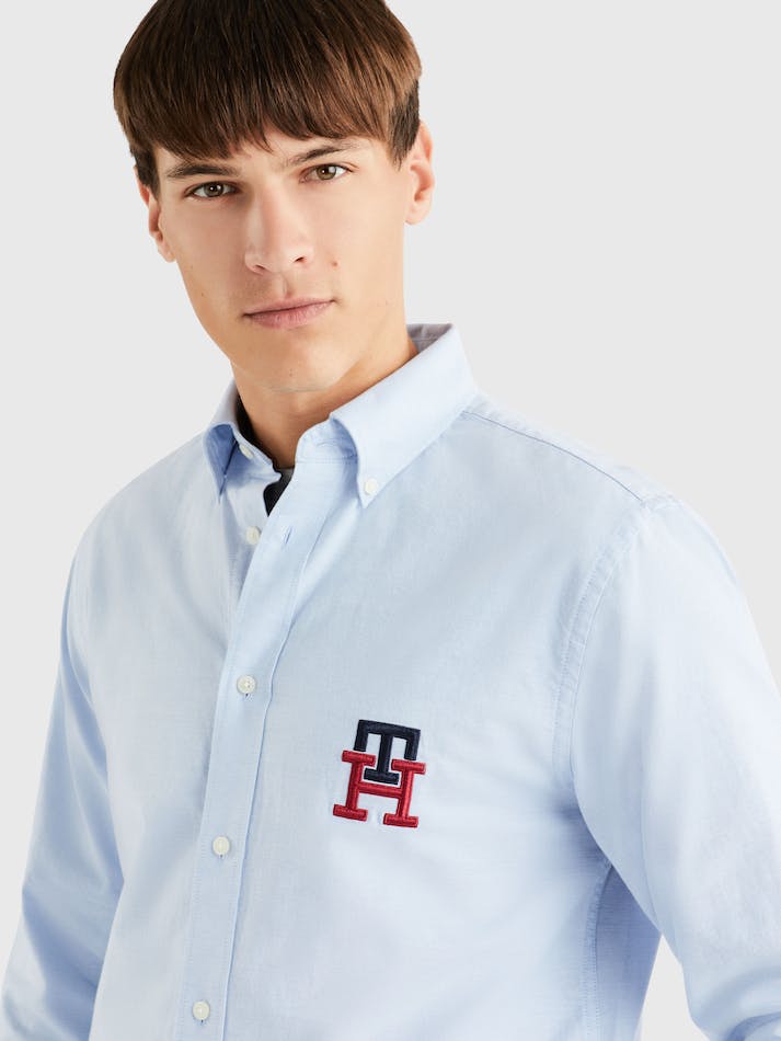 Tommy Hilfiger TH Monogram Regular Fit Oxford Men's Shirts Blue | BdxaIzVKjS02