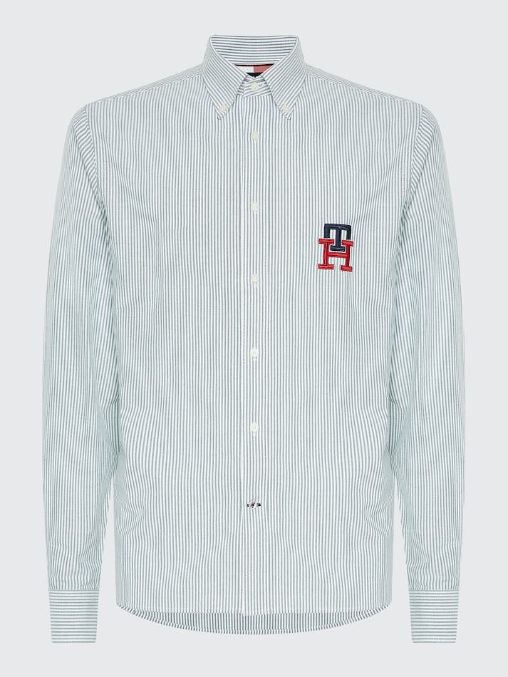 Tommy Hilfiger TH Monogram Regular Fit Oxford Men's Shirts Green / White | Sq7nBV03bfqC