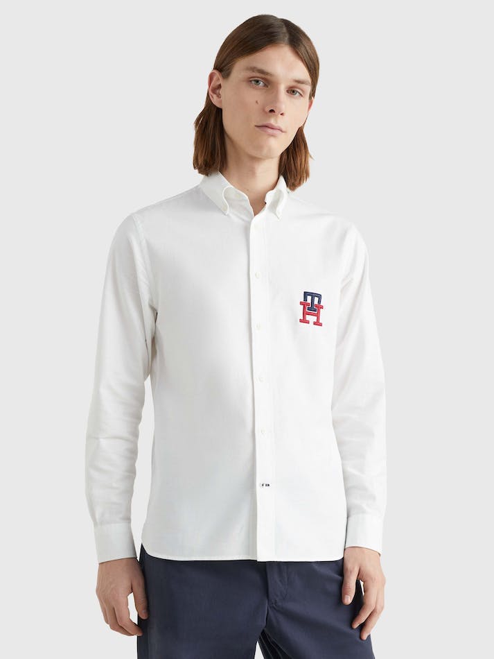 Tommy Hilfiger TH Monogram Regular Fit Oxford Men's Shirts White | gbBPZetKady9