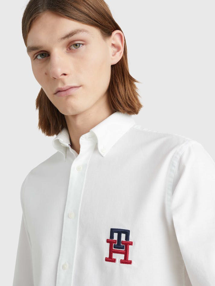 Tommy Hilfiger TH Monogram Regular Fit Oxford Men's Shirts White | gbBPZetKady9