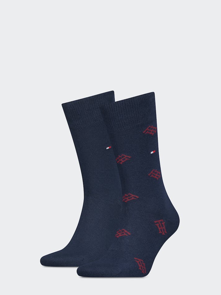 Tommy Hilfiger TH Socks 2-Pack Monogram Aop Men\'s Socks Dark Blue | dSc8IRGyBjeN