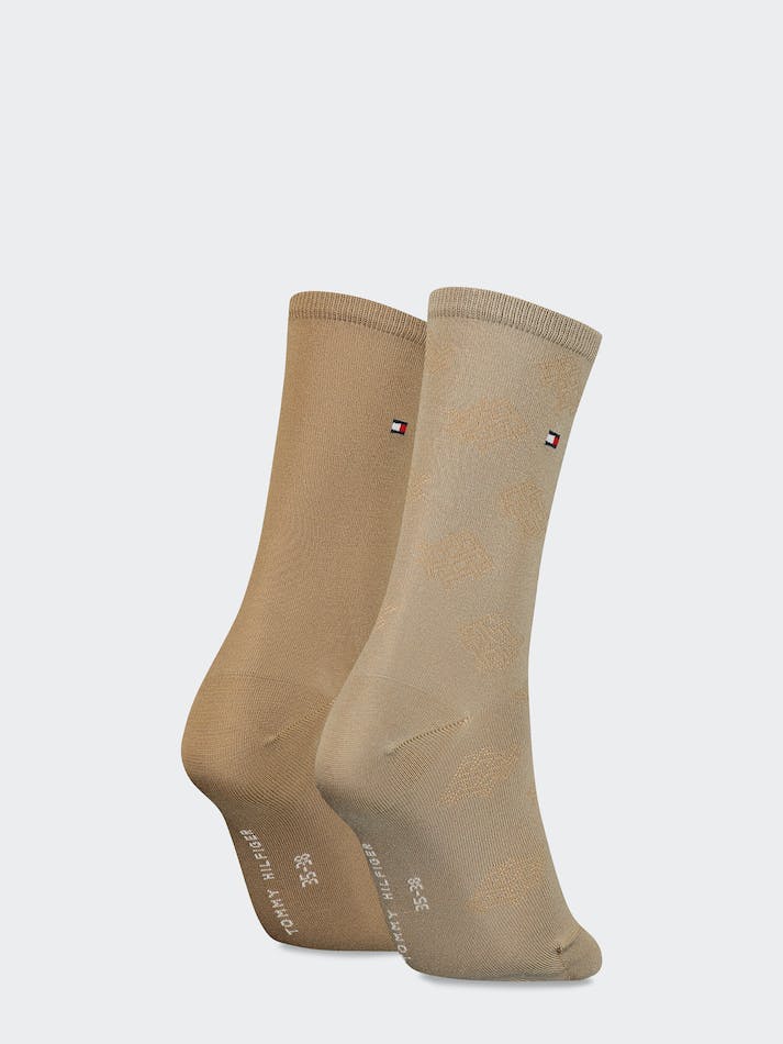 Tommy Hilfiger TH Socks 2-Pack Tencel Monogram Women's Socks Beige | DjjHUuwQIzMF