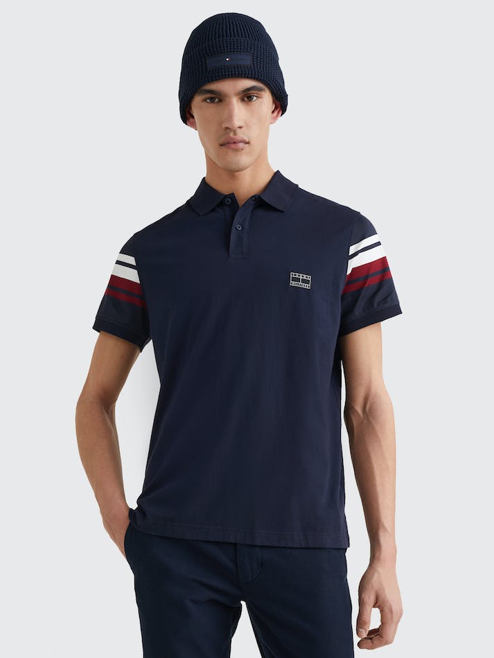 Tommy Hilfiger Tape Men's Polo Shirts Blue / Dark Red | tLrDoCdfFSMk