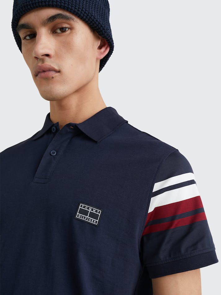 Tommy Hilfiger Tape Men's Polo Shirts Blue / Dark Red | tLrDoCdfFSMk