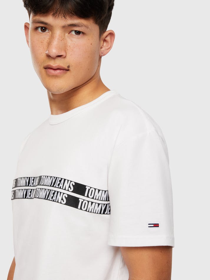 Tommy Jeans Tape Organic Cotton Men's T Shirts White | CrFN3S7xoao6