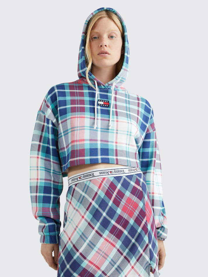 Tommy Jeans Tartan Cropped Fit Women's Hoodie Tartan | 64CzIXUgTFuN