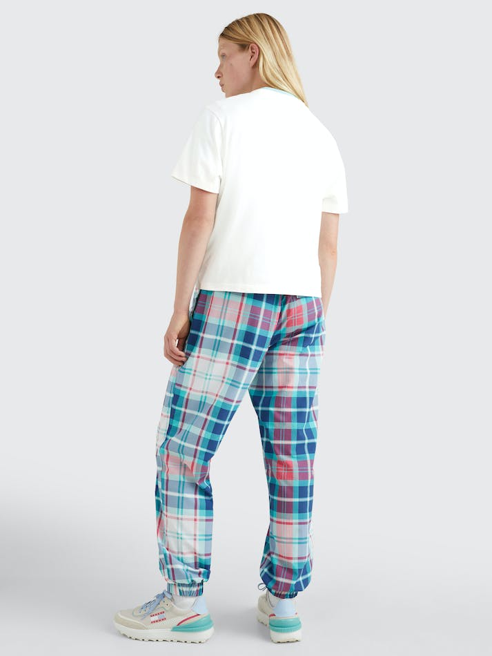 Tommy Jeans Tartan Logo Classic Fit Women's T Shirts White | XJwYZqPy7evz