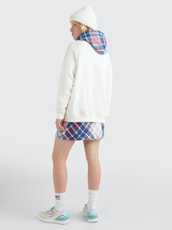 Tommy Jeans Tartan Logo Oversized Women's Sweatshirt White | VG1p1HdOCdSA