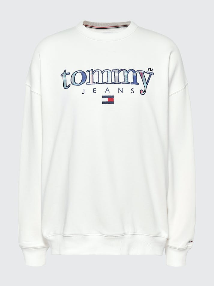 Tommy Jeans Tartan Logo Oversized Women's Sweatshirt White | VG1p1HdOCdSA