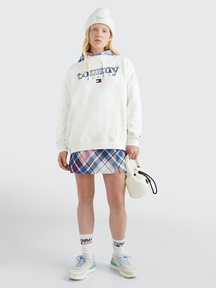 Tommy Jeans Tartan Logo Oversized Women\'s Sweatshirt White | VG1p1HdOCdSA