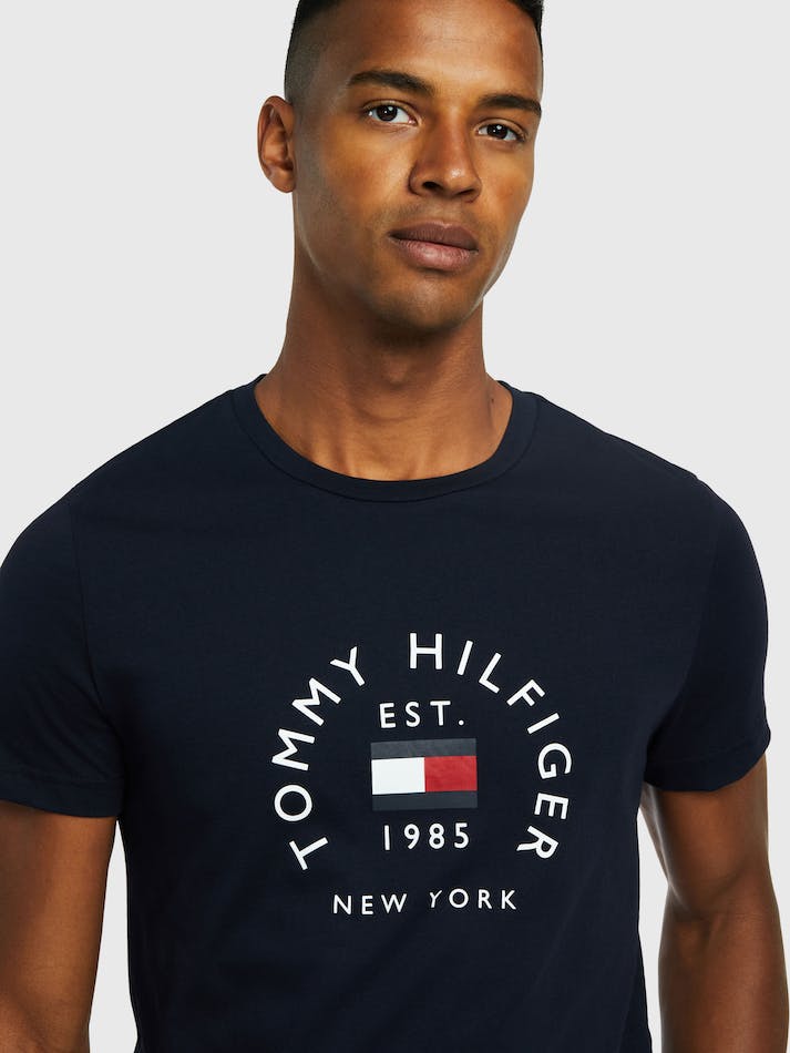 Tommy Hilfiger Text Bar Men's T Shirts Blue | iDCQQqnXB3Og