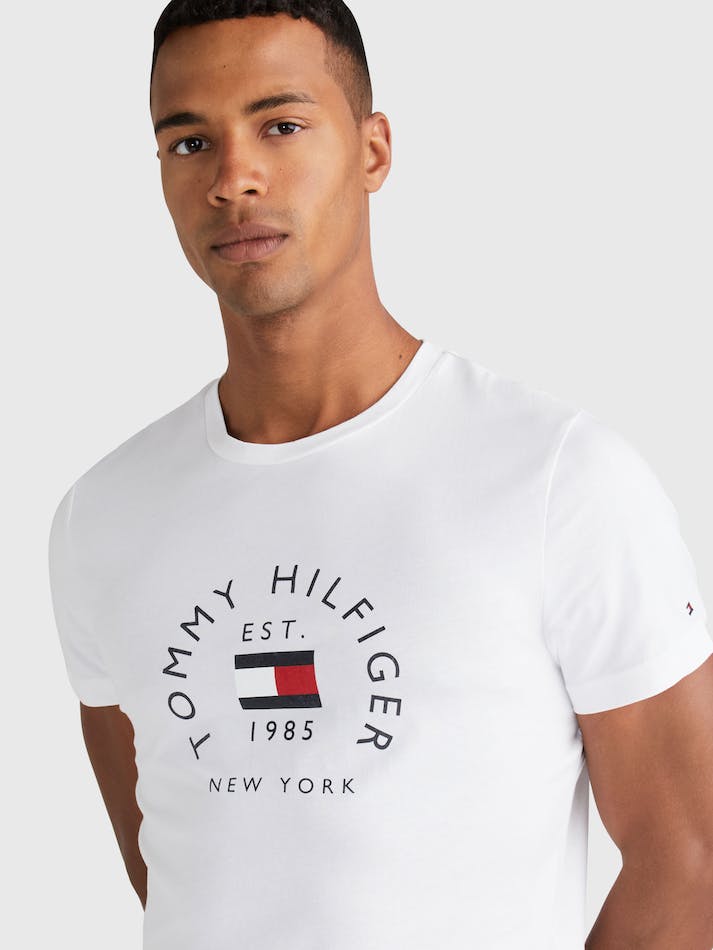 Tommy Hilfiger Text Bar Men's T Shirts White | LoJDIR6LY4II