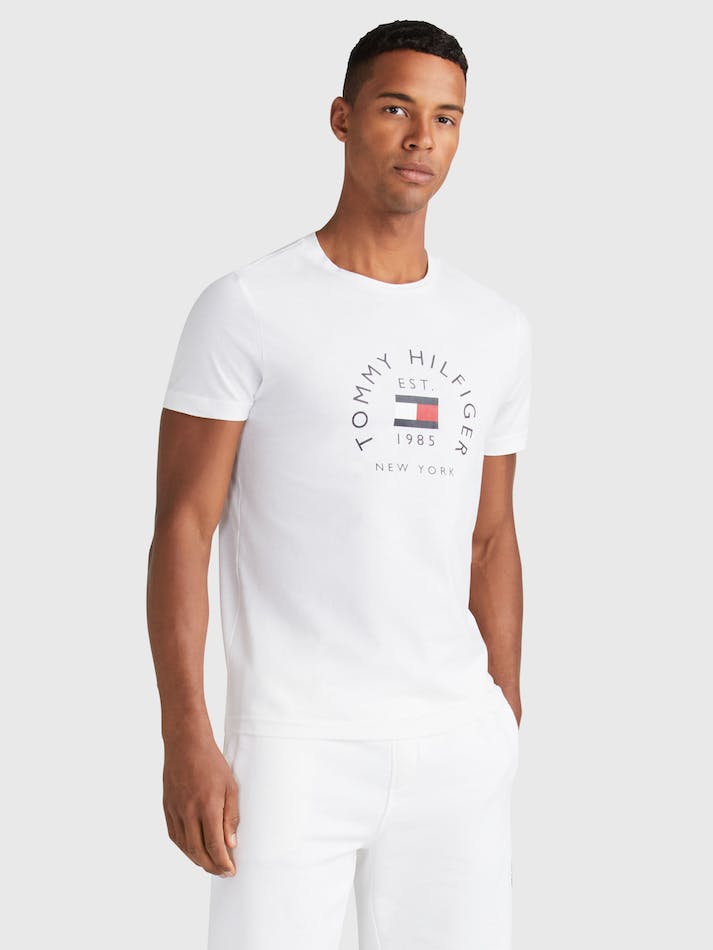 Tommy Hilfiger Text Bar Men\'s T Shirts White | LoJDIR6LY4II