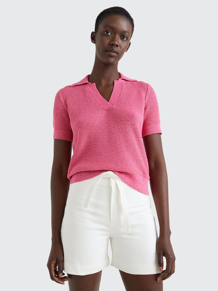 Tommy Hilfiger Textured Short Sleeve Women's Jumpers Pink | V5lSmPXtCCYD