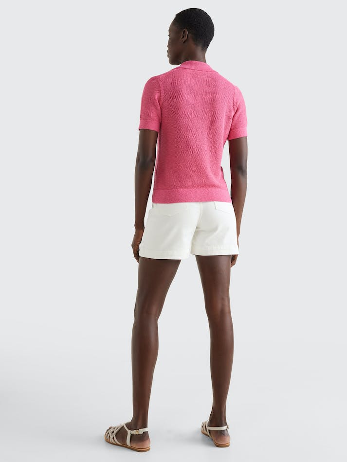 Tommy Hilfiger Textured Short Sleeve Women's Jumpers Pink | V5lSmPXtCCYD