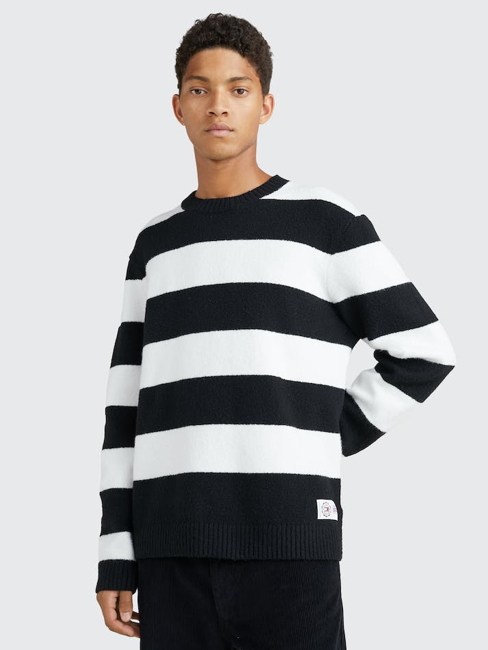 Tommy Jeans Textured Stripe Relaxed Fit Men's Jumpers Black Stripes | 9IG6U9yz6WCd