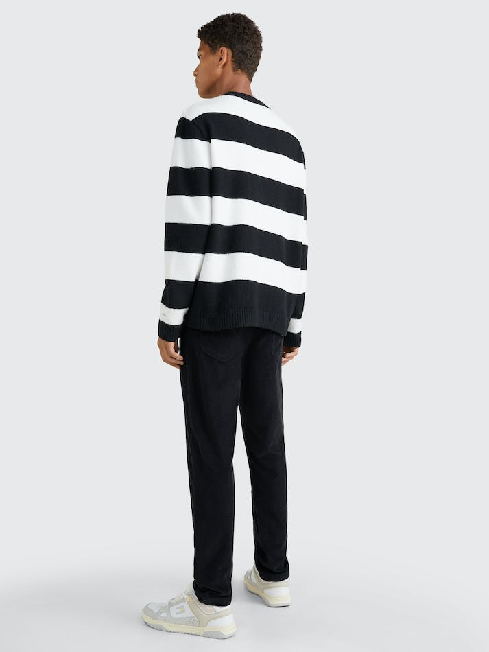 Tommy Jeans Textured Stripe Relaxed Fit Men's Jumpers Black Stripes | 9IG6U9yz6WCd