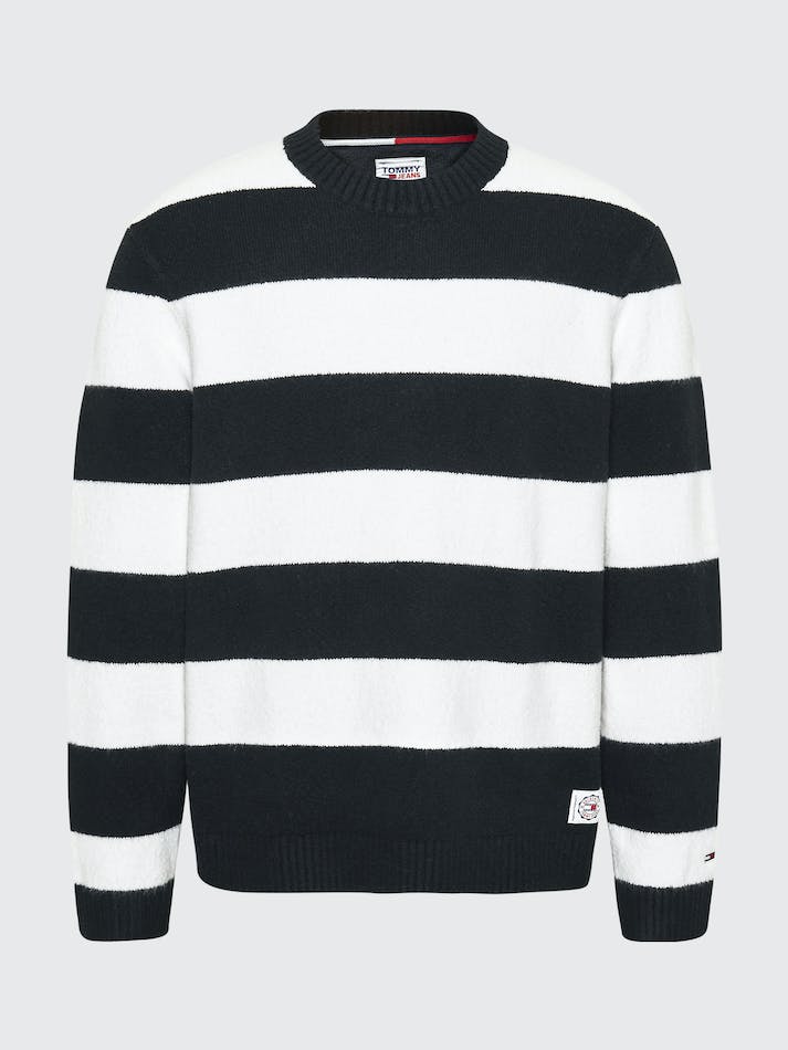 Tommy Jeans Textured Stripe Relaxed Fit Men's Jumpers Black Stripes | 9IG6U9yz6WCd