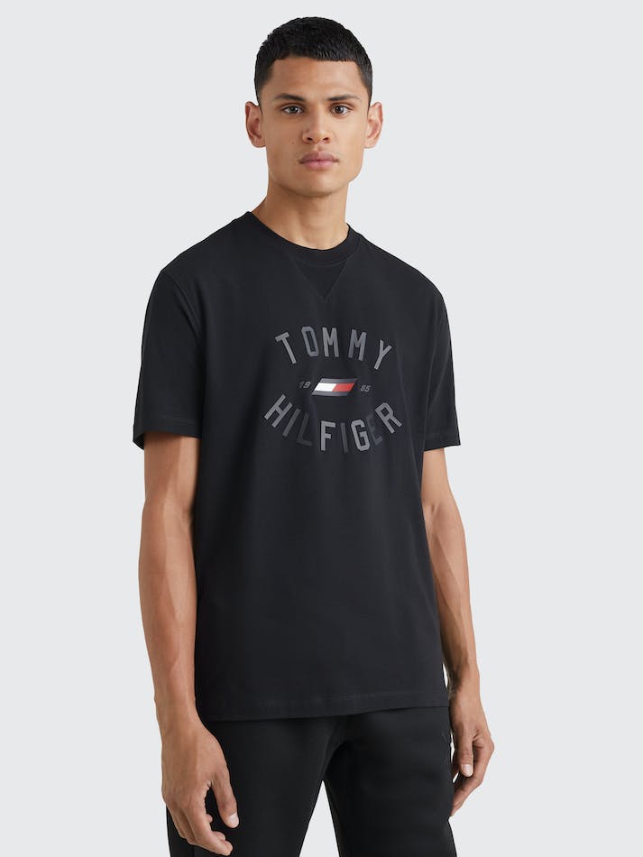 Tommy Hilfiger Th Cool Varsity Logo Men's T Shirts Black | S5oiFcf8UFf3