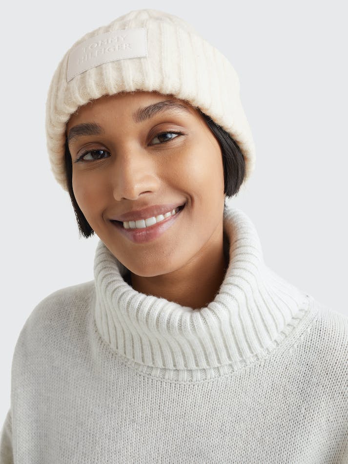 Tommy Hilfiger Th Modern Rib-Knit Women's Beanie Beige | iaZSr96Btal4