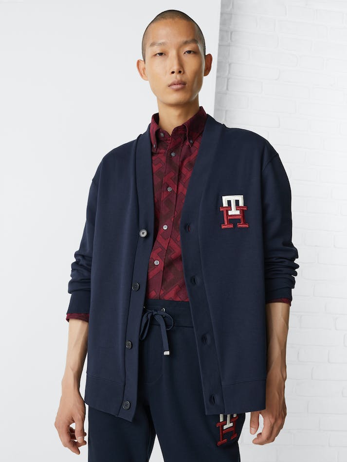 Tommy Hilfiger Th Monogram Applique Casual Fit Men's Cardigan Blue | KjtGeMHuD6tP