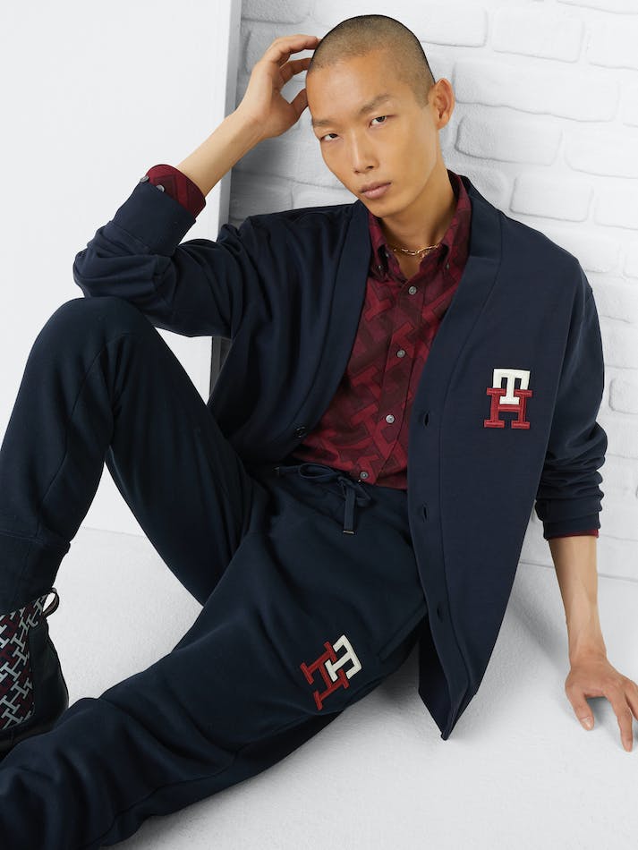 Tommy Hilfiger Th Monogram Applique Casual Fit Men's Cardigan Blue | KjtGeMHuD6tP