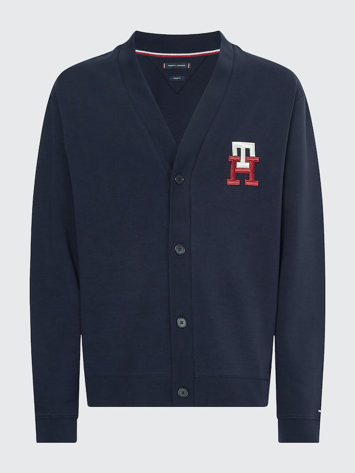 Tommy Hilfiger Th Monogram Applique Casual Fit Men's Cardigan Blue | KjtGeMHuD6tP