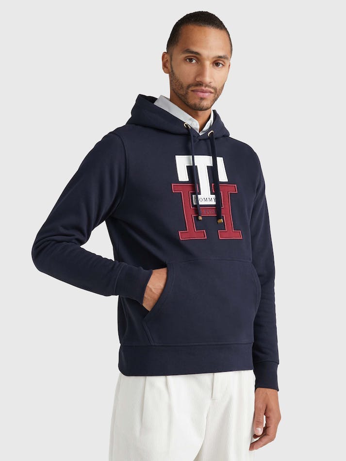 Tommy Hilfiger Th Monogram Applique Men's Hoodie Blue | EMaXRd1ZeIJo