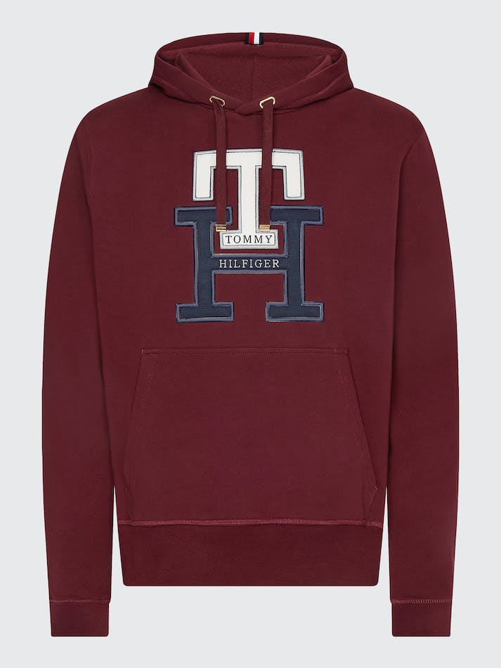 Tommy Hilfiger Th Monogram Applique Men's Hoodie Dark Red | FvReFRCmwY2U