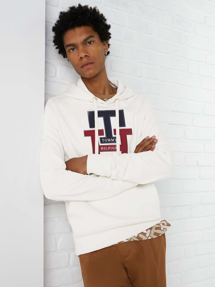 Tommy Hilfiger Th Monogram Applique Men's Hoodie White | yYBkfmsx8Bwf