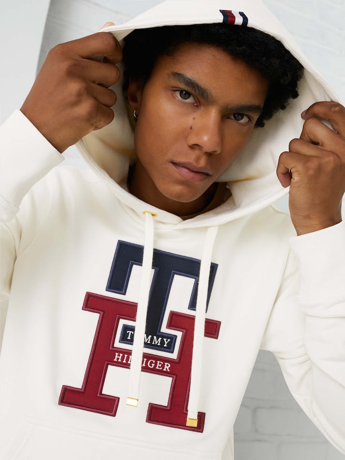 Tommy Hilfiger Th Monogram Applique Men's Hoodie White | yYBkfmsx8Bwf