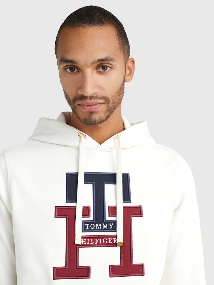 Tommy Hilfiger Th Monogram Applique Men's Hoodie White | yYBkfmsx8Bwf