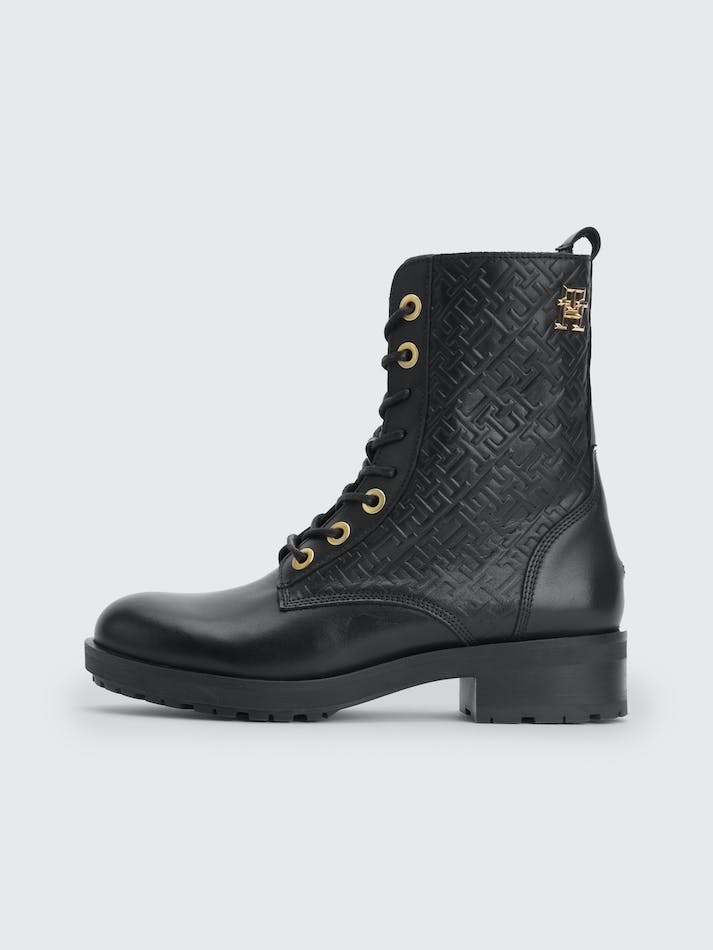 Tommy Hilfiger Th Monogram Biker Women's Boots Black | A4YLkgFuiGmR