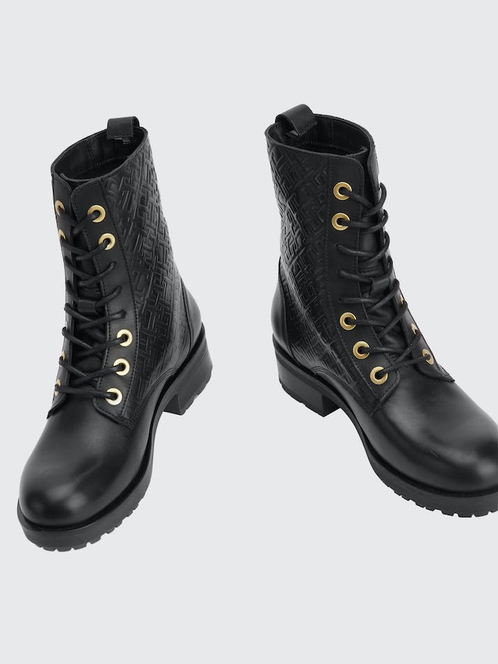 Tommy Hilfiger Th Monogram Biker Women's Boots Black | A4YLkgFuiGmR