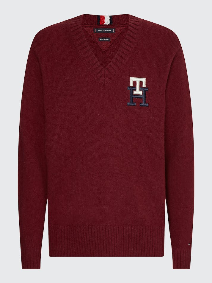 Tommy Hilfiger Th Monogram Brushed Wool Relaxed Men's Jumpers Dark Red | DBeccVTekZvo