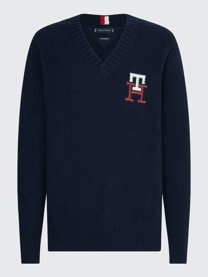 Tommy Hilfiger Th Monogram Brushed Wool Relaxed Men's Jumpers Blue | qFPGuxBqeWS6