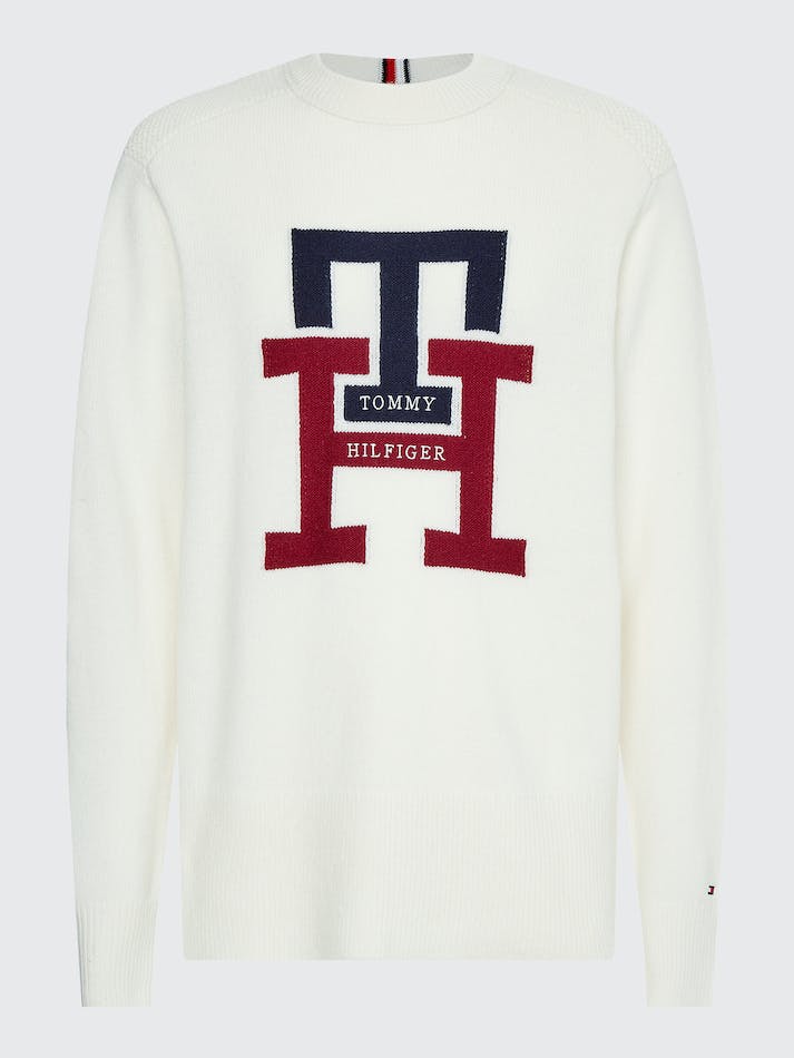 Tommy Hilfiger Th Monogram Crew Neck Men's Jumpers White | bKBITOoj6sGl