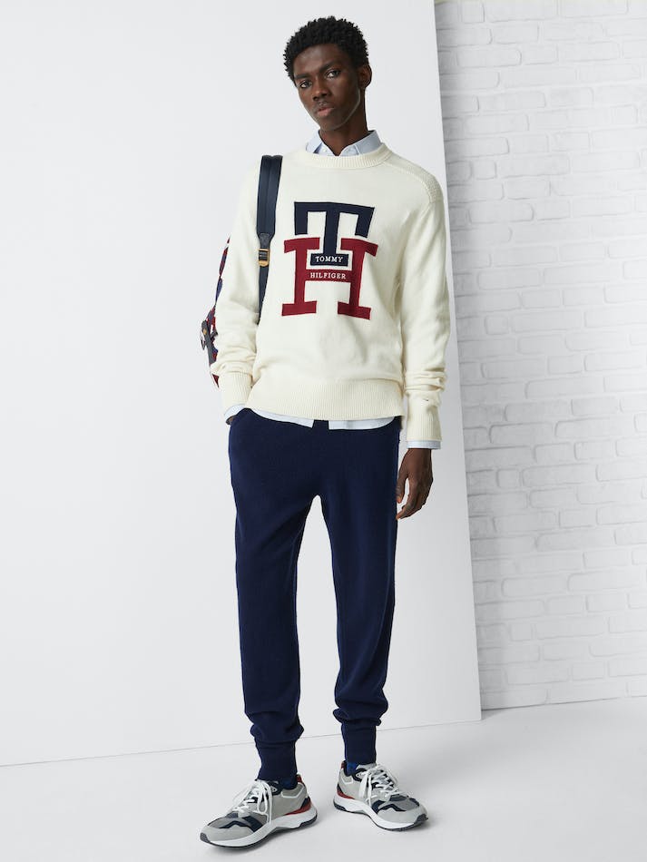 Tommy Hilfiger Th Monogram Crew Neck Men\'s Jumpers White | bKBITOoj6sGl