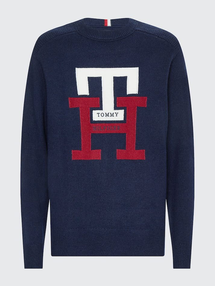 Tommy Hilfiger Th Monogram Crew Neck Men's Jumpers Blue | vG3G2y13RVIk