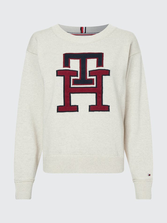 Tommy Hilfiger Th Monogram Crew Neck Women's Jumpers White | 6nevMnMYOqvD