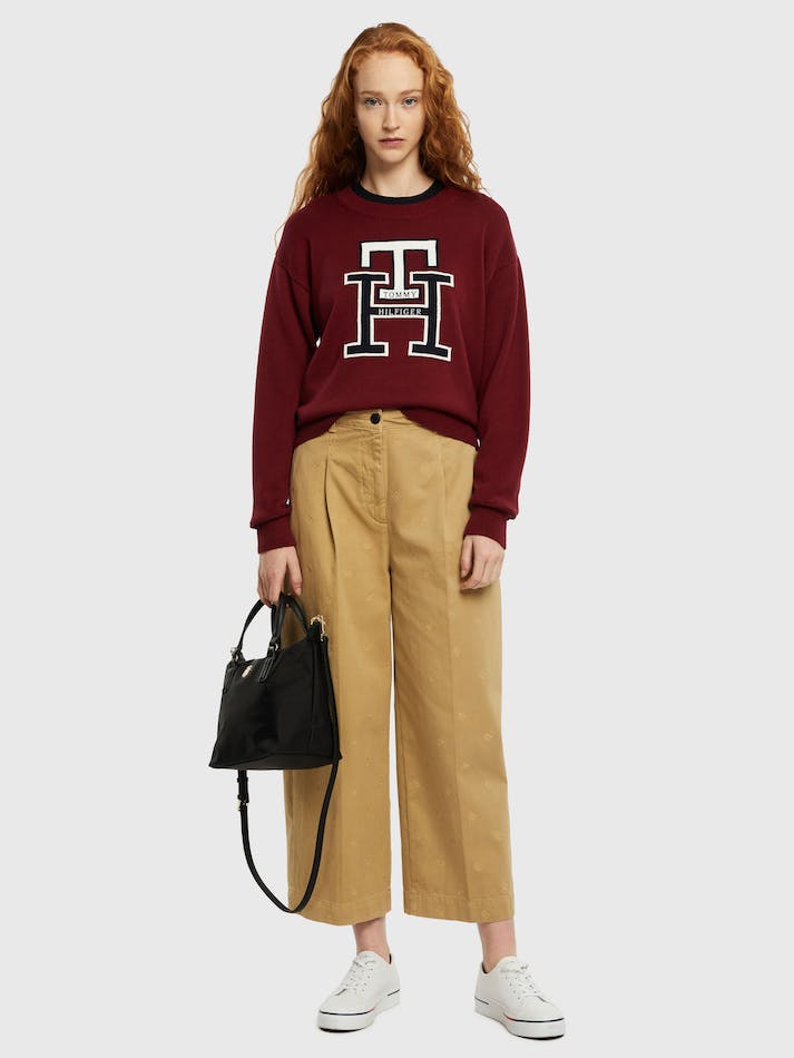 Tommy Hilfiger Th Monogram Crew Neck Women's Jumpers Dark Red | kJA503z4CY5k