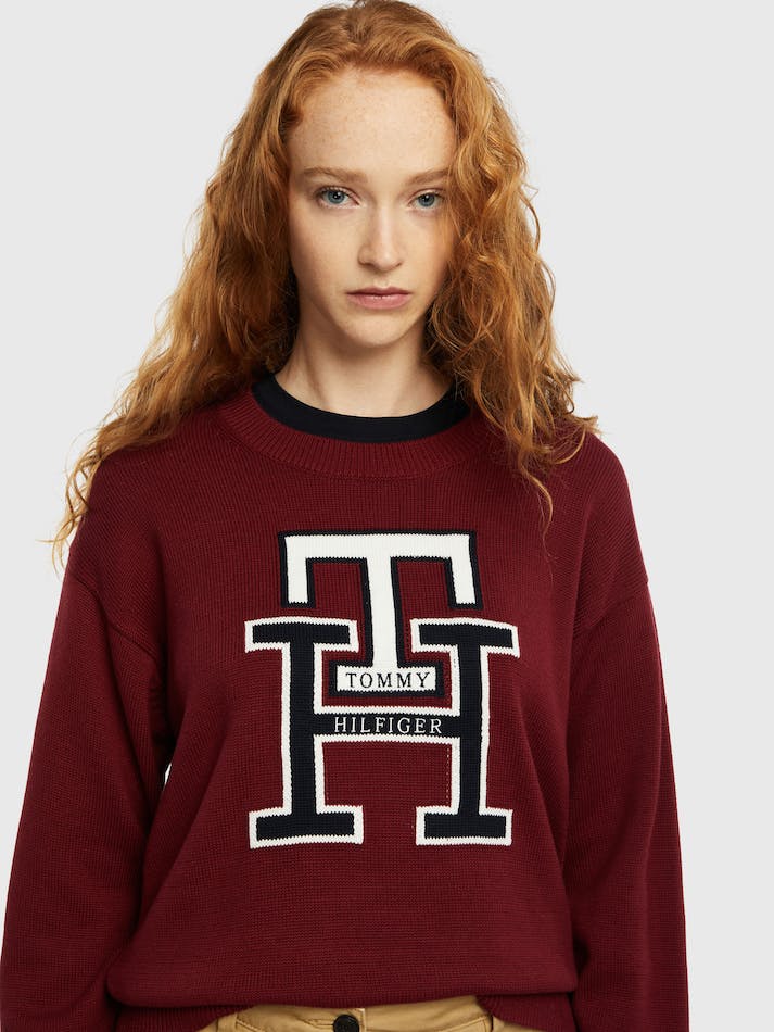 Tommy Hilfiger Th Monogram Crew Neck Women's Jumpers Dark Red | kJA503z4CY5k