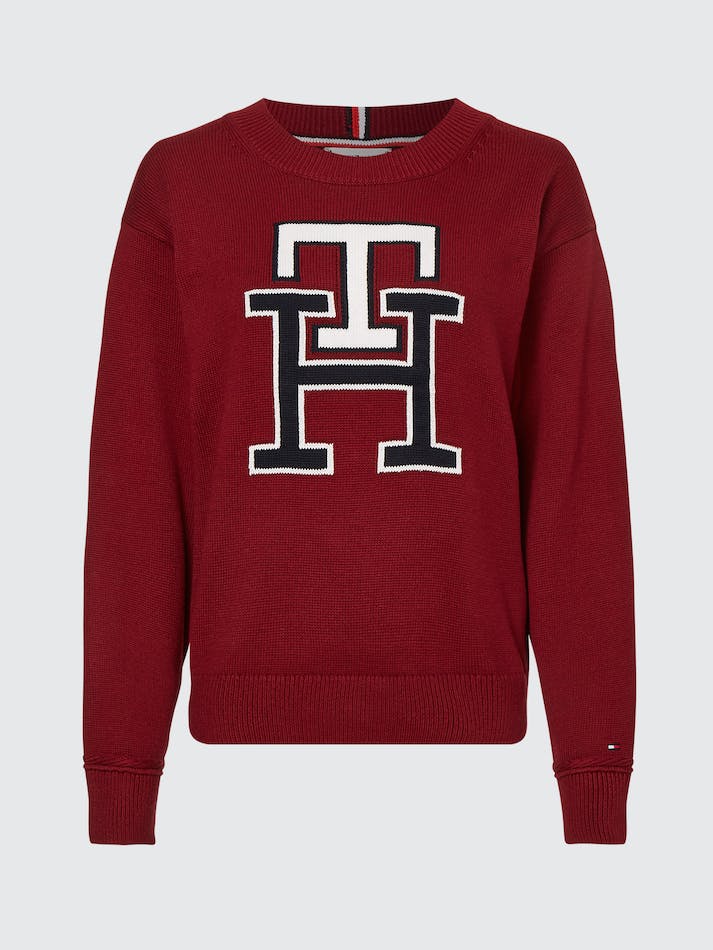 Tommy Hilfiger Th Monogram Crew Neck Women's Jumpers Dark Red | kJA503z4CY5k