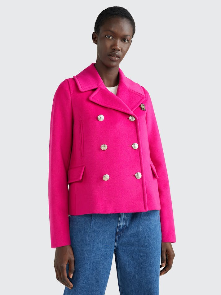 Tommy Hilfiger Th Monogram Double Breasted Women's Coats Pink | zE1A8EVVH4O4