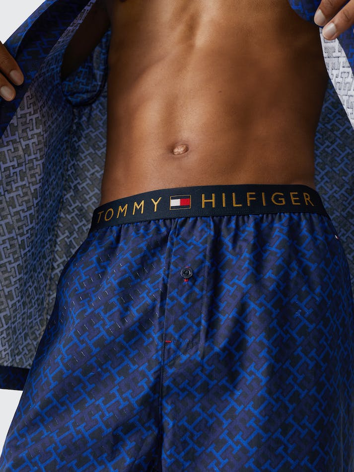 Tommy Hilfiger Th Monogram Long Sleeve Pyjama Men's Loungewear Blue | bNK8nwCrhoGo