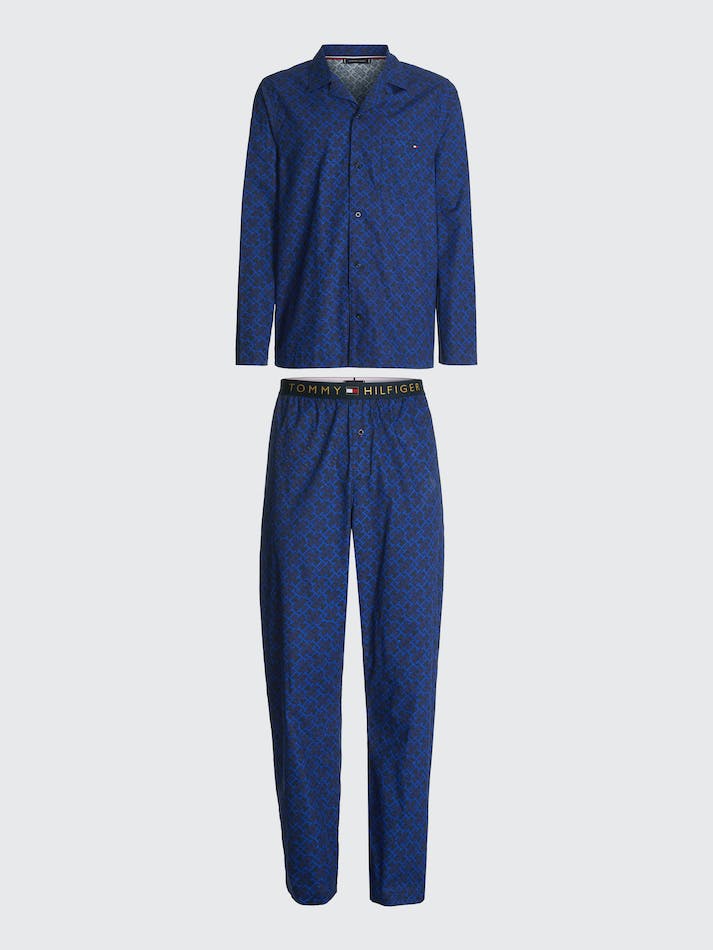 Tommy Hilfiger Th Monogram Long Sleeve Pyjama Men's Loungewear Blue | bNK8nwCrhoGo