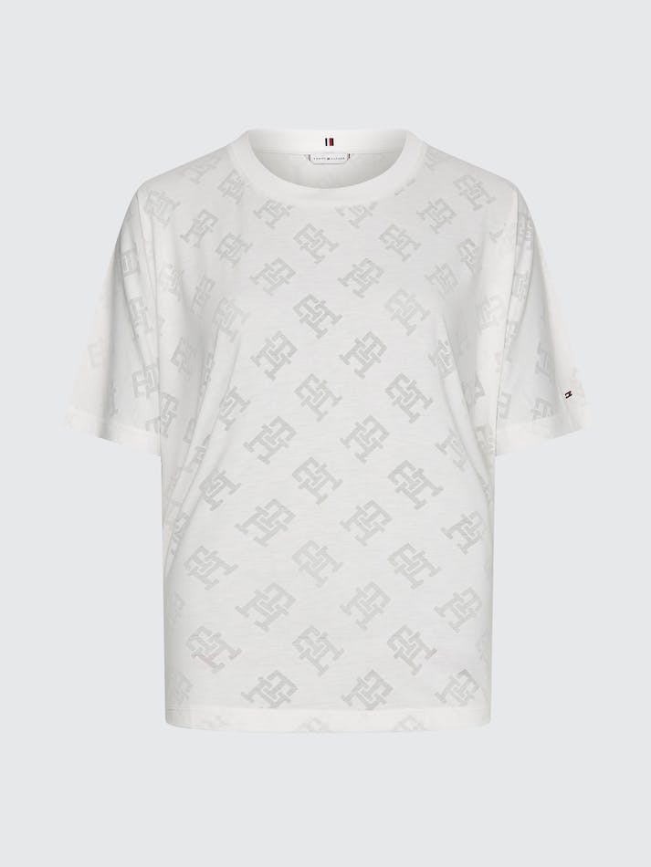 Tommy Hilfiger Th Monogram Relaxed Fit Women's T Shirts White | NQdLKn0IZILt