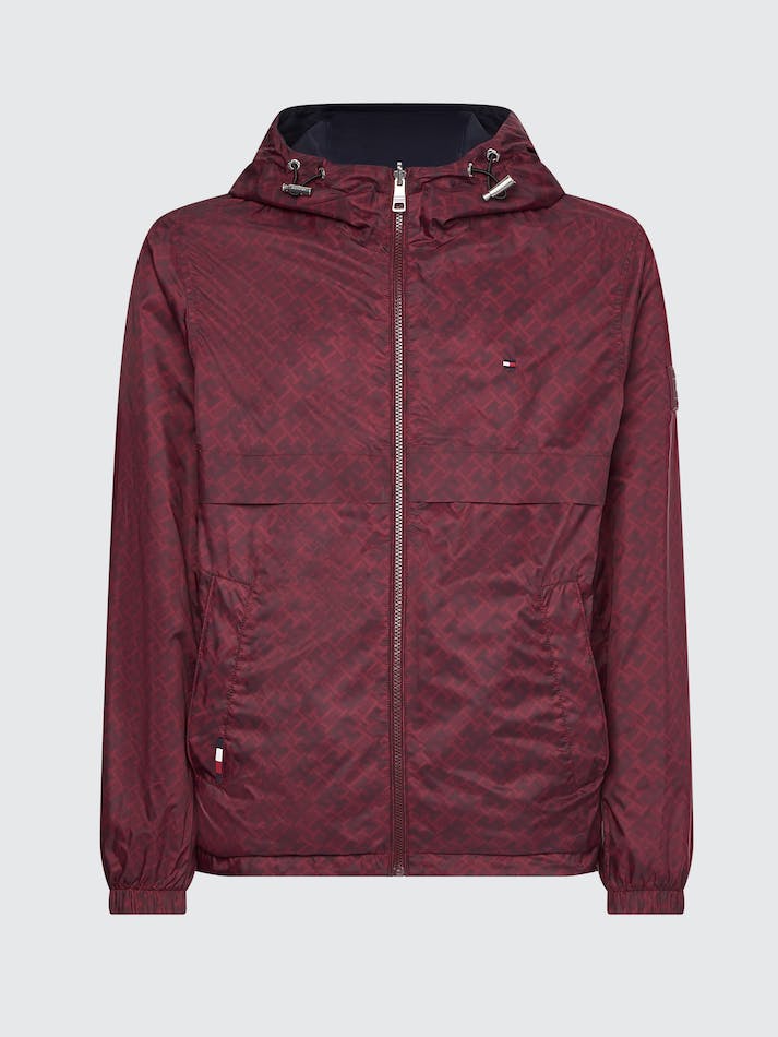 Tommy Hilfiger Th Monogram Reversible Hooded Men's Jackets Dark Red | Godv1XZTXlNr