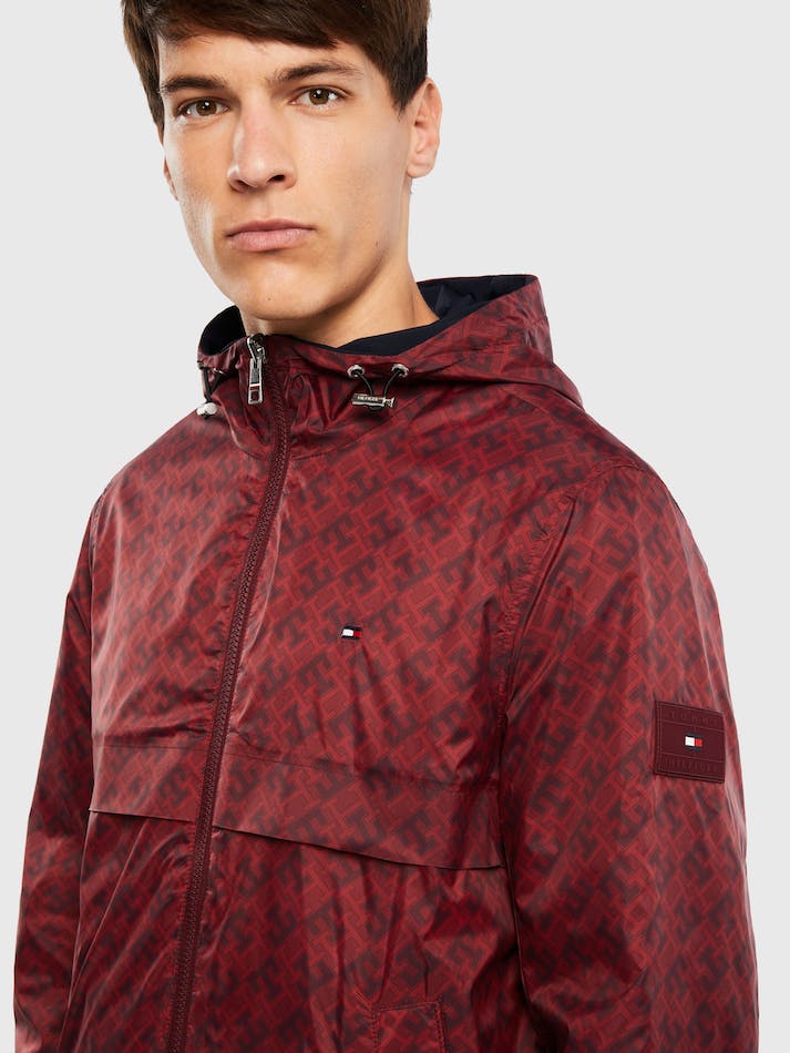 Tommy Hilfiger Th Monogram Reversible Hooded Men's Jackets Dark Red | Godv1XZTXlNr